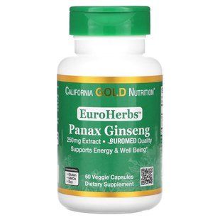 Экстракт женьшеня California Gold Nutrition (Panax Ginseng Extract EuroHerbs European Quality) 250 мг 60 капсул купить в Киеве и Украине