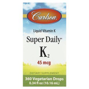 Витамин К2 менахинон Carlson Labs (Super Daily K2) 45 мкг 360 капель 10,16 мл купить в Киеве и Украине
