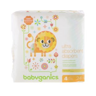 Сверх-впитывающие подгузники, размер 4, BabyGanics, 10-17 кг (22-37 lbs), 24 штуки купить в Киеве и Украине