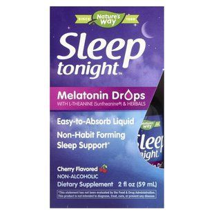 Nature's Way, Sleep Tonight, капли мелатонина с L-теанином и травами, вишня, 2 жидких унции (59 мл) купить в Киеве и Украине
