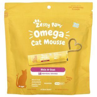 Zesty Paws, Omega Cat Mousse, For Cats, Tuna, 18 Stick Packs, 9 oz (252 g) купить в Киеве и Украине