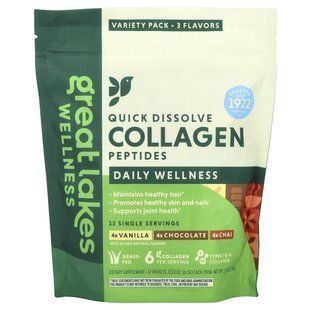 Great Lakes Wellness, Quick Dissolve Collagen Peptides, Daily Wellness, Variety Pack, 12 Packets, 0.23 oz (6.5 g) Each купить в Киеве и Украине