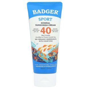 Badger Company, Clear Zinc, солнцезащитный крем с цинком, SPF 40, без запаха, 87 мл (2,9 жидк. Унции) купить в Киеве и Украине