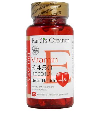 Вітамін Е-450 Earth`s Creation (Vitamin E-450) 1000 МО 50 капсул