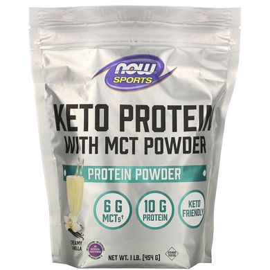 Кето-протеїн з порошком MCT ванільний крем Now Foods (Sports Keto Protein with MCT Powder Vanilla Cream) 454 г