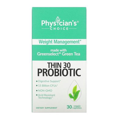 Тонкие 30 пробиотиков, Thin 30 Probiotic, Physician's Choice, 15 миллиардов, 30 вегетарианских капсул купить в Киеве и Украине