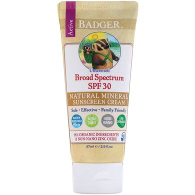 Сонцезахисний крем з оксидом цинку, фактор захисту SPF30, без запаху, Badger Company, 2,9 рі унц (87 мл)