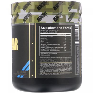 Pre-workout nutrition, blue lemonade, Redcon1, 441 g