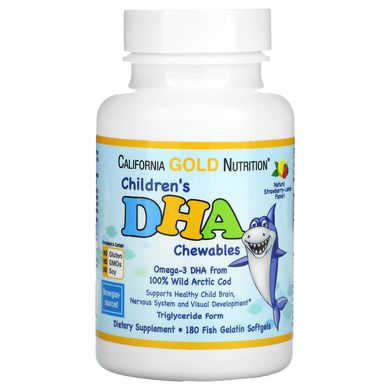 Дитячі жувальні таблетки із ДГК полунично-лимонний смак California Gold Nutrition (Children's DHA Chewables) 180 м'яких желатинових капсул