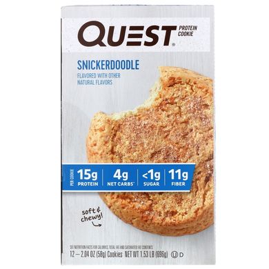 Білкове печиво, Snickerdoodle, Quest Nutrition, 12 печеньок 2,04 унції (58 г) кожен