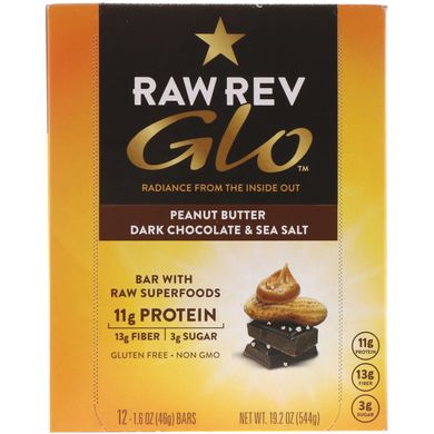 Glo, темний шоколад з арахісовим олією і морською сіллю, Raw Rev, 1,6 унції (46 г) кожен
