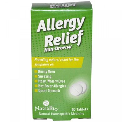 Allergy Relief, не викликає сонливості, NatraBio, 60 таблеток