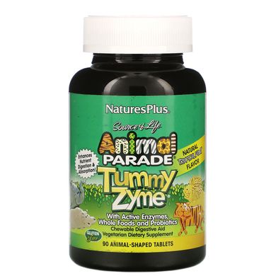 Мультивітаміни для дітей тропічні фрукти Nature's Plus (Animal Parade Tummy Zyme with Active Enzymes Whole Foods and Probiotics) 90 цукерок