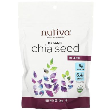 Натуральні насіння Чіа, чорні, Nutiva, 6 унцій (170 г)