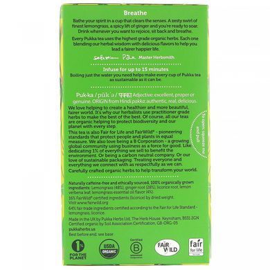 Organic Lemongrass and Ginger Blend, Caffeine-Free, 20 Herbal Tea Sachets, 36 g