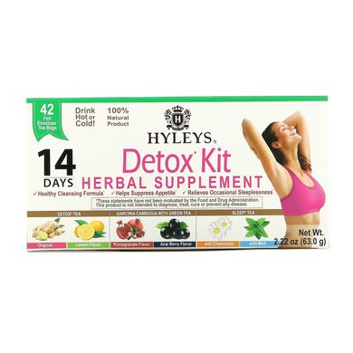 Hyleys Tea, Detox Kit, 14-денне очищення, різні смаки, 42 чайні пакетики у фольгованих пакетиках, 2,22 унції (63,0 г)