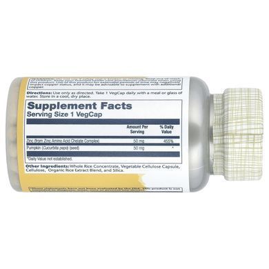 Цинк Solaray (Zinc Amino Acid Chelate) 50 мг 100 капсул купить в Киеве и Украине