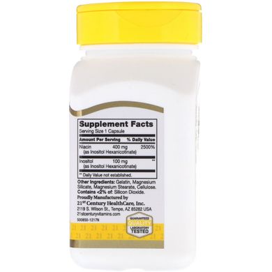 Ніацин (гексанікотінат инозитола), 21st Century, 500 мг, 110 капсул