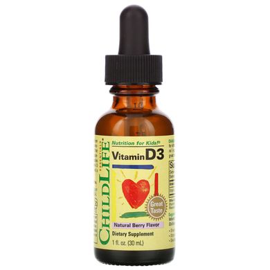 Рідкий вітамін Д3 зі смаком ягід ChildLife (Vitamin D3 Drops) 500 ME 26,9 мл