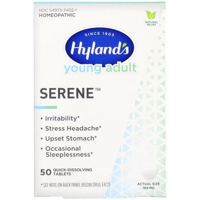 Серін, Young Adult, Serene, Hyland's, 194 мг, 50 швидкорозчинних таблеток