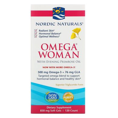Жіноча омега з маслом примули Nordic Naturals (Omega Woman with Evening Primrose Oil) 830 мг 120 гелевих капсул