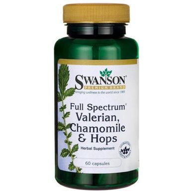 Комплекс валеріани, Full Spectrum Valerian, Chamomile,Hops, Swanson, 60 капсул