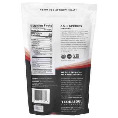 Висушені на сонці ягоди годжі, Terrasoul Superfoods, 16 унцій (454 г)