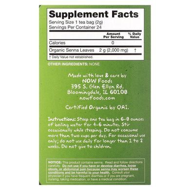 Чай із сенни без кофеїну Now Foods (Real Tea Senna Caffeine-Free) 24 пакетики 48 г