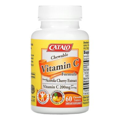 Catalo Naturals, Жувальний вітамін С, апельсиновий ананас, 200 мг, 60 жувальних таблеток
