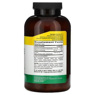 Лізин Country Life (L-Lysine) 1000 мг 250 таблеток
