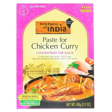 Суміш для курки карі, концентрат для приготування соусу, середня, Kitchens of India, 3,5 унц (100 г)
