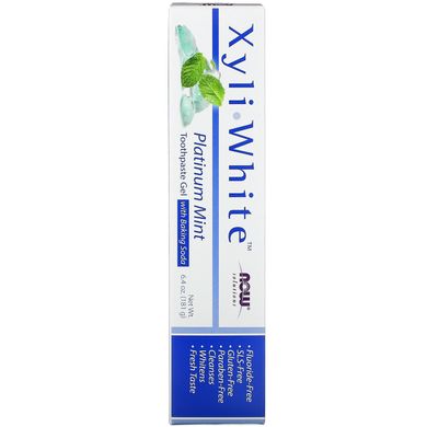Гелева зубна паста з гідрокарбонатом натрію без фтористих з'єднань м'ята Now Foods (Xyliwhite ™ Toothpaste Gel Platinum Mint) 181 г