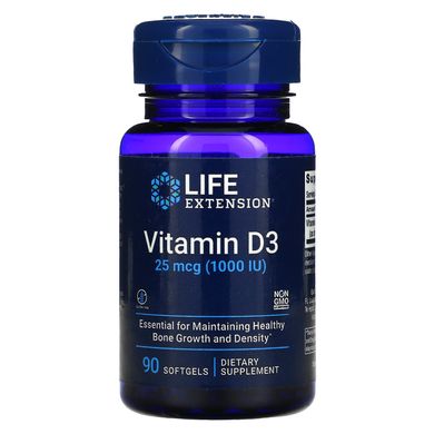 Вітамін Д3, Vitamin D3, Life Extension, 1000 МО, 90 м'яких таблеток