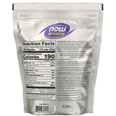 Кето-протеїн з порошком MCT ванільний крем Now Foods (Sports Keto Protein with MCT Powder Vanilla Cream) 454 г