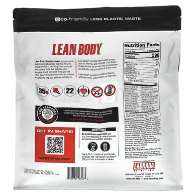 Lean Body, високопротеїновий коктейль, замінник їжі, шоколад, Labrada Nutrition, 4,63 фунта (2100 г)