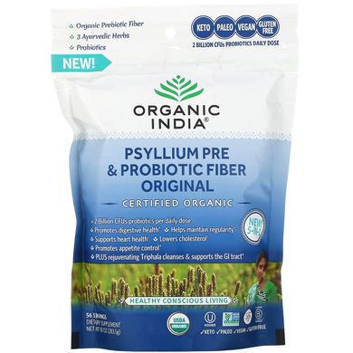 Пре і пробіотичне волокно подорожника, оригінал, Psyllium Pre & Probiotic Fiber, Original, Organic India, 283,5 г