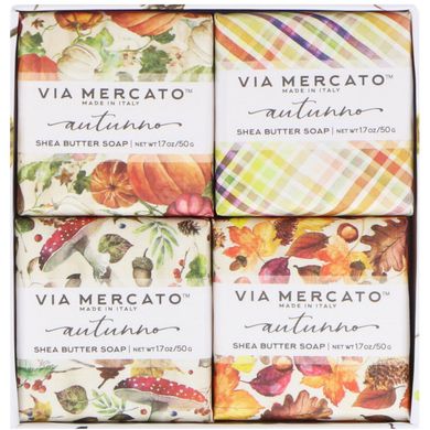 Via Mercato, Autumno, набор мыла с маслом ши, European Soaps, LLC, 4 вида мыла, 50 г каждый купить в Киеве и Украине