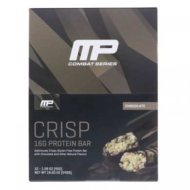 Білкові батончики Combat Crisp, шоколад, MusclePharm, 12 батончиків, по 1,59 унції (45 г) кожен
