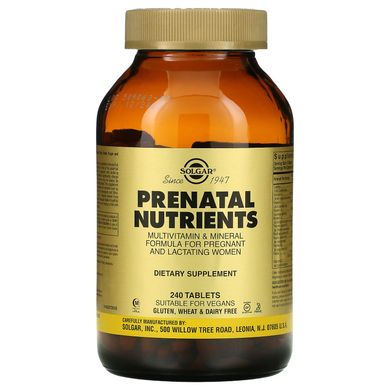 Мультивітаміни і мультимінерали Solgar (Prenatal Nutrients) 240 таблеток
