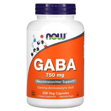 ГАМК гамма-аміномасляна кислота Now Foods (GABA) 750 мг 200 вегетаріанських капсул