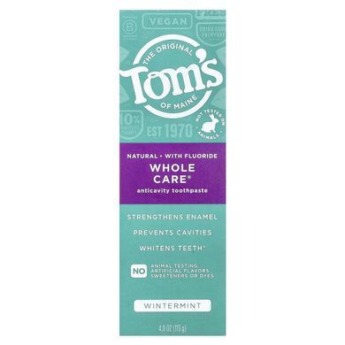 Tom's of Maine, Whole Care, натуральная зубная паста от кариеса с фтором, зимняя мята, 113 г (4 унции)