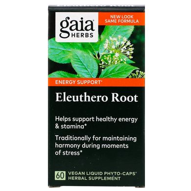 Здоров'я день за днем, Елеутерокок, Gaia Herbs, 60 вегетаріанських фіто-капсул