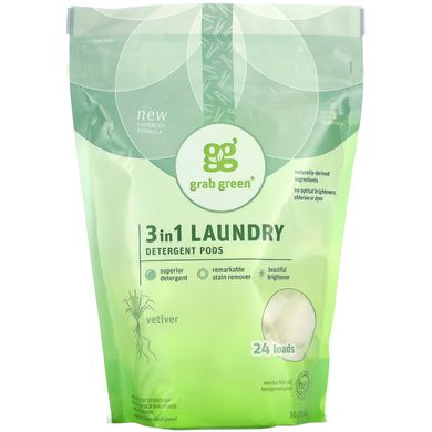 Пральний порошок 3 в 1 аромат ветиверії Grab Green (Laundry Detergent Pods) 3 в 1 24 завантаження 432 г