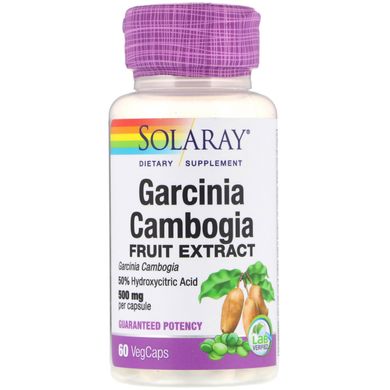 Гарцинія камбоджійська, фруктовий екстракт, Garcinia Cambogia Fruit Extract, Solaray, 500 мг, 60 вегетаріанських капсул