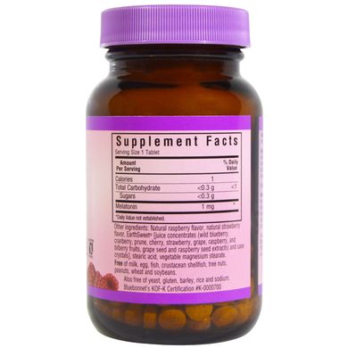 Жувальні цукерки EarthSweet, мелатонін, натуральний малиновий смак, Bluebonnet Nutrition, 1 мг, 120 жувальних таблеток