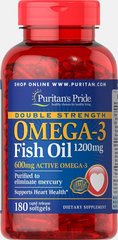 Омега-3 рыбий жир двойной силы, Double Strength Omega-3 Fish Oil, Puritan's Pride, 1200 мг, 180 капсул купить в Киеве и Украине