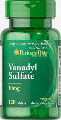 Ванадил сульфат Puritan's Pride (Vanadyl Sulfate) 10 мг 120 таблеток купить в Киеве и Украине
