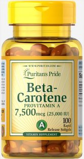 Бета каротин Puritan's Pride (Beta-Carotene) 25000 МЕ 100 капсул купить в Киеве и Украине