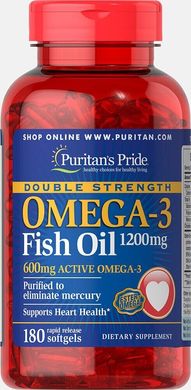 Омега-3 риб'ячий жир подвійної сили, Double Strength Omega-3 Fish Oil, Puritan's Pride, 1200 мг, 180 капсул