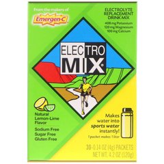 Electro Mix, електролітна суміш для напоїв, натуральний лимон-лайм, Emergen-C, 30 пакетиків, 0,14 унц) (4 г) в кожному